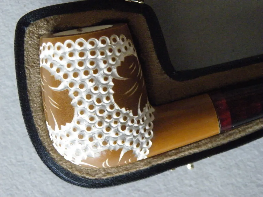 Hand-carved ornamental Turkish block meerschaum pipe, product ORN-13